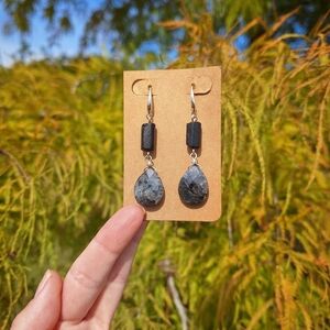 Larvikite, Tourmaline Earrings ~ Handcrafted Jewelry